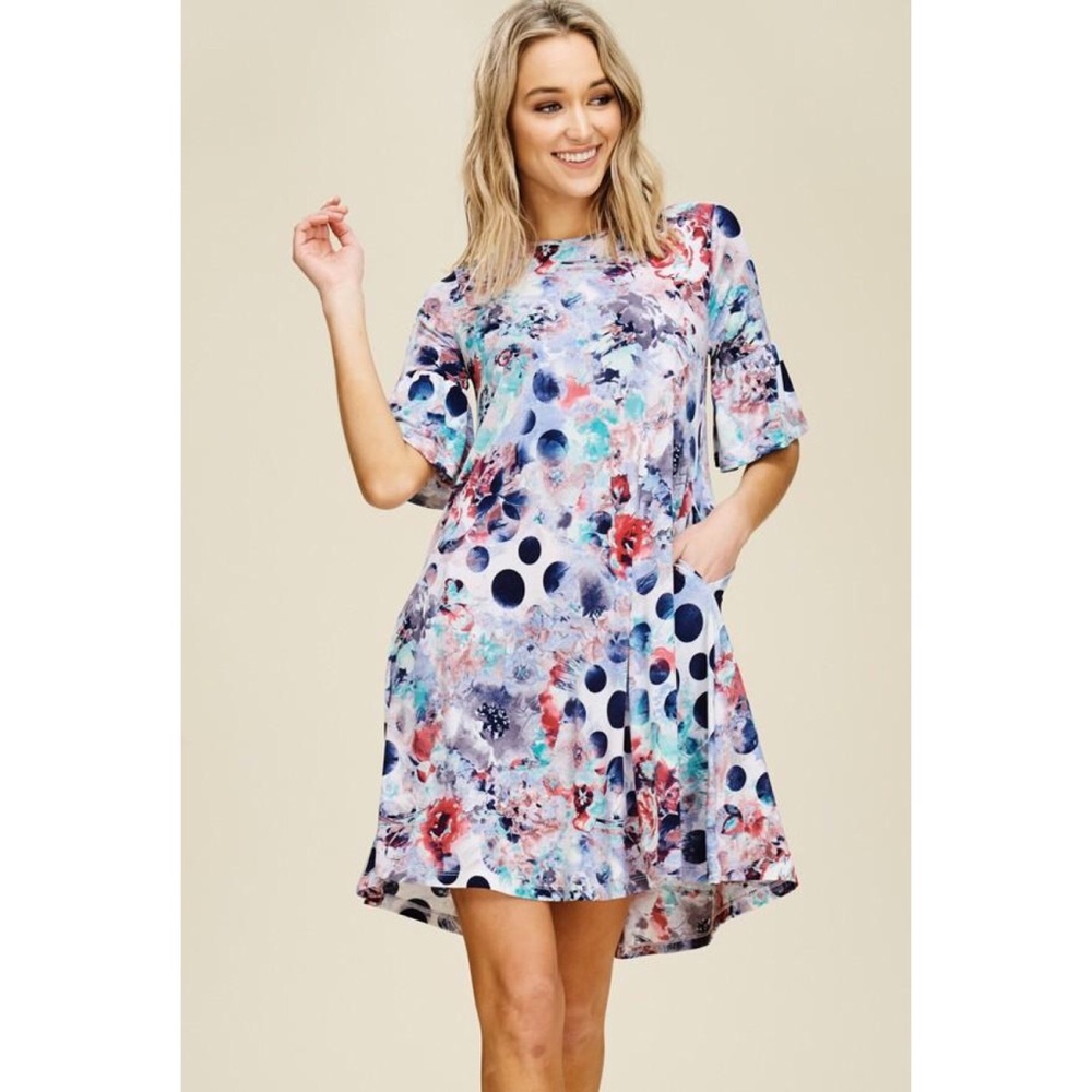 Floral & Dot Bell Sleeve Swing Dress